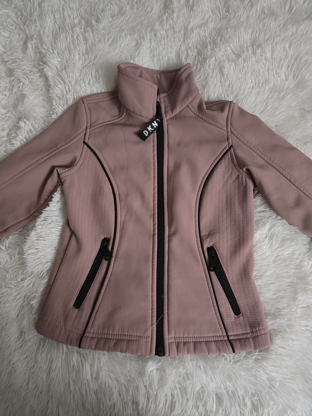 DKNY Rose Mauve Zip-Front Jacket with Black Trim